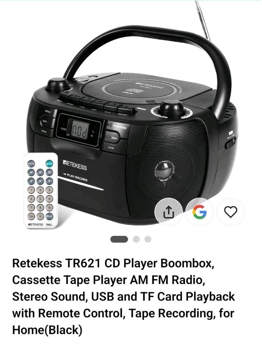 TR621 CD Player Boombox, Cassette Tape Player AM FM Radio, Stereo Sound, USB ...